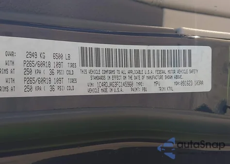 2015 Dodge Durango Sxt из США, поврежденный, VIN 1C4RDJAG3FC145960